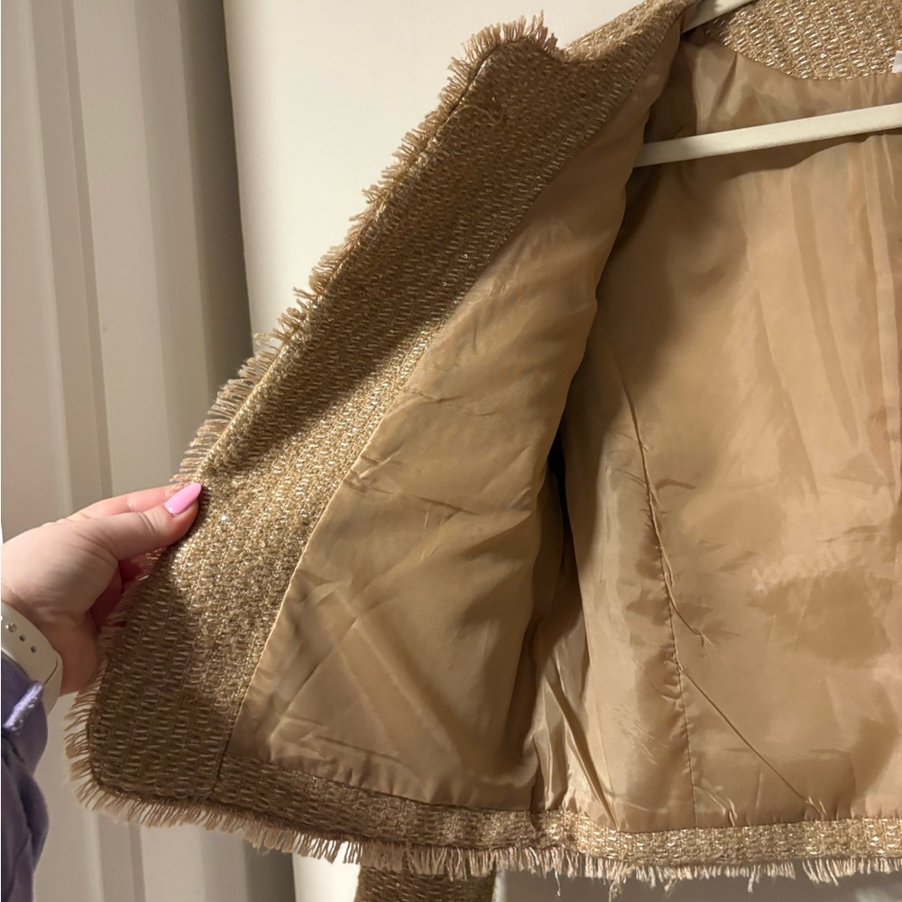 Women’s Beige Tweed Blazer Jacket Large - Picture 6 of 8